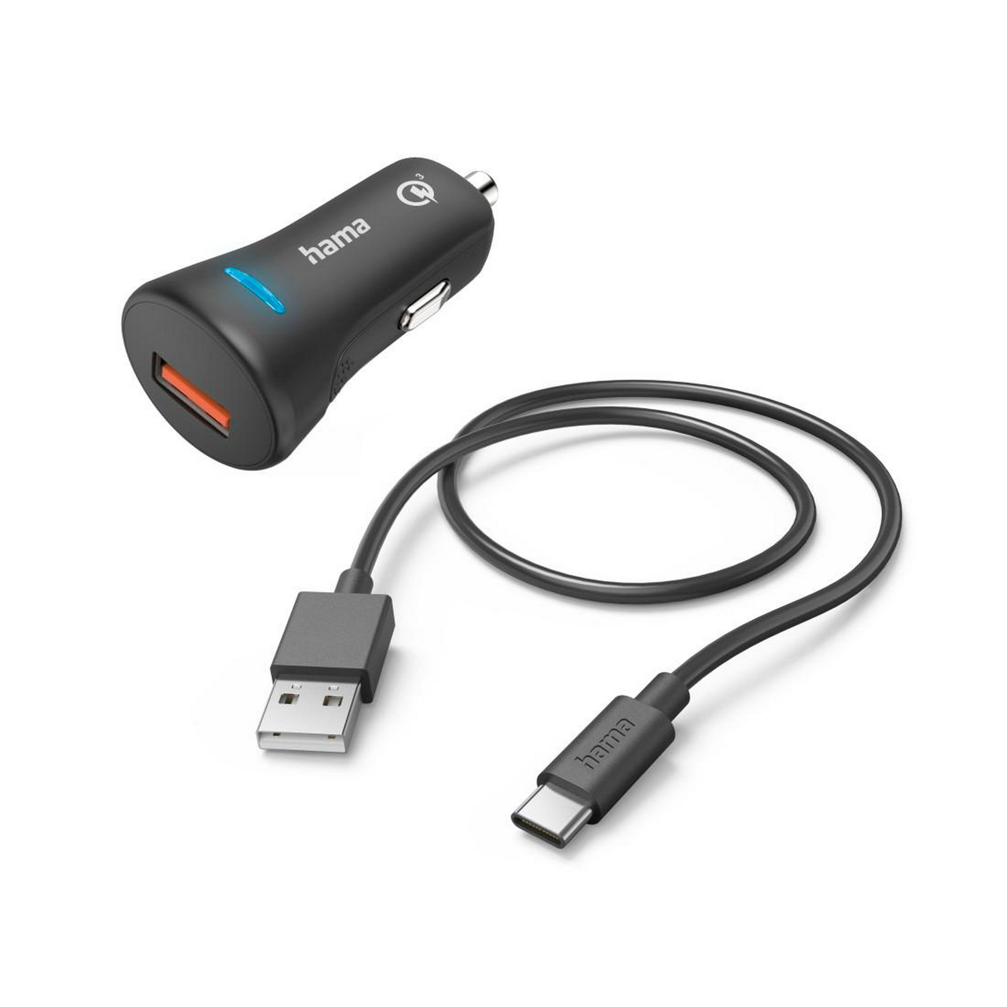 Auto-Schnellladegerät schwarz Quick Charge mit 1,5 m Ladekabel USB-C + product picture