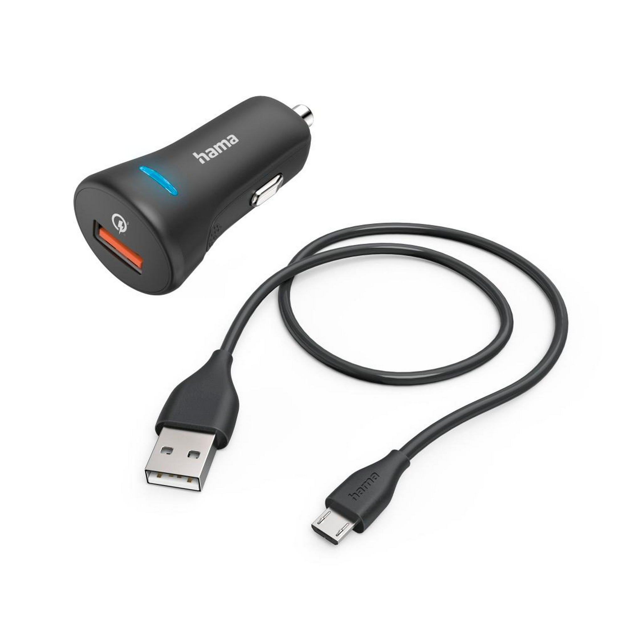 Auto-Schnellladegerät schwarz mit Ladekabel Micro-USB, QC 19,5 W + product picture