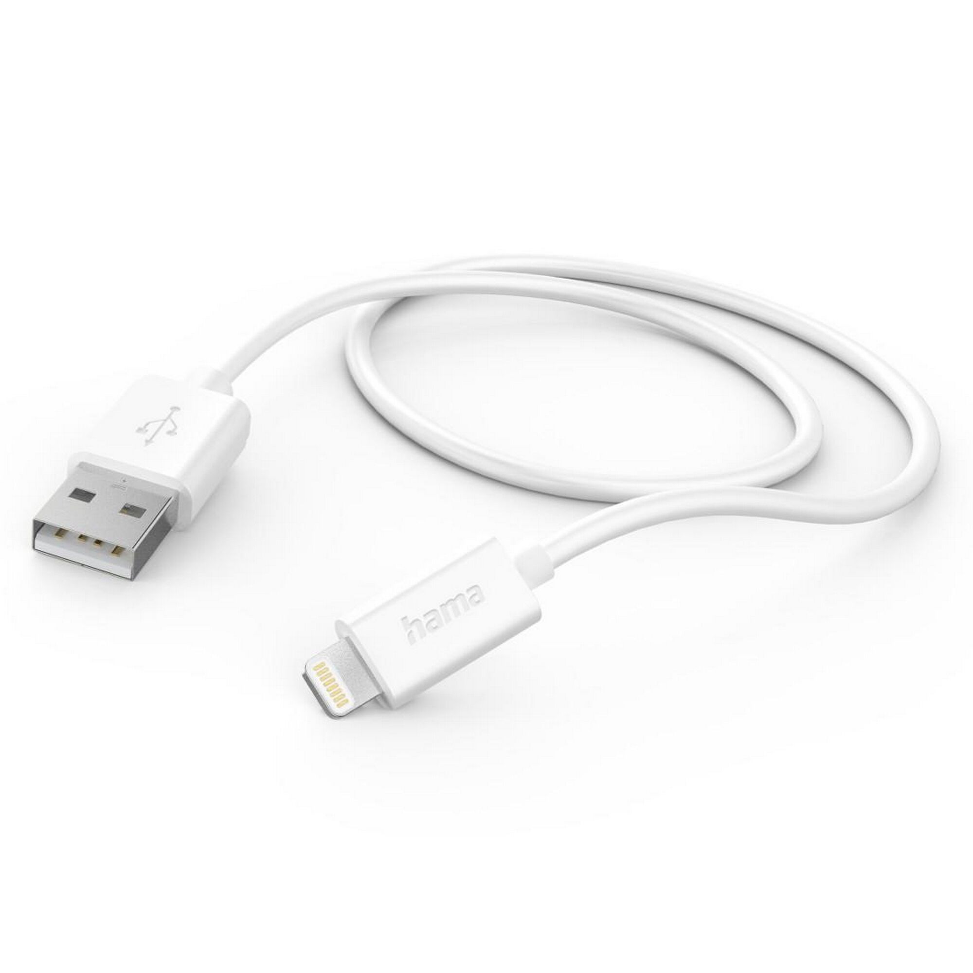 Weißes Ladekabel mit USB- und Lightning-Anschluss