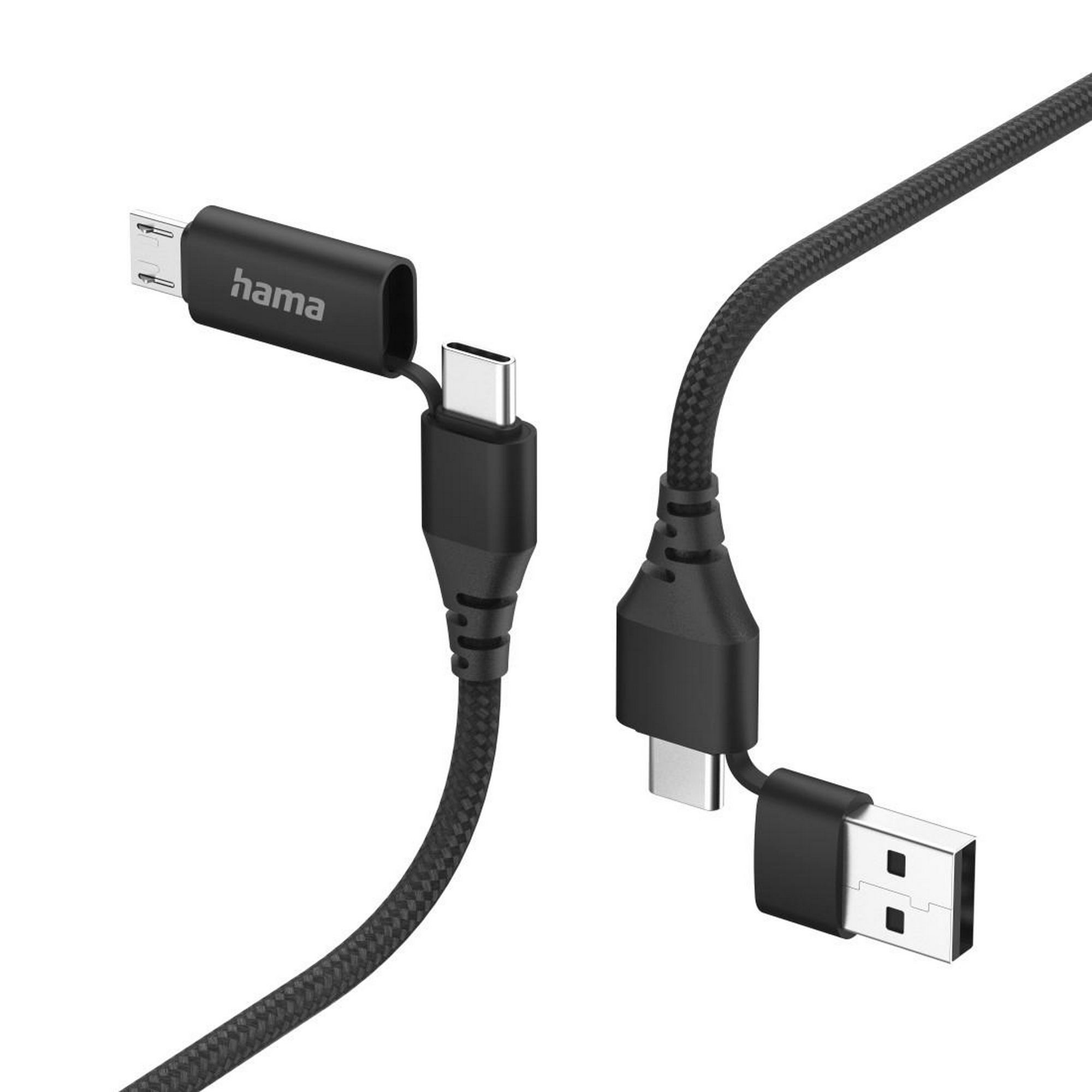 Multi-Ladekabel 4-in-1 schwarz USB-C/USB-A mit USB-C/Micro-USB 1,5 m + product picture