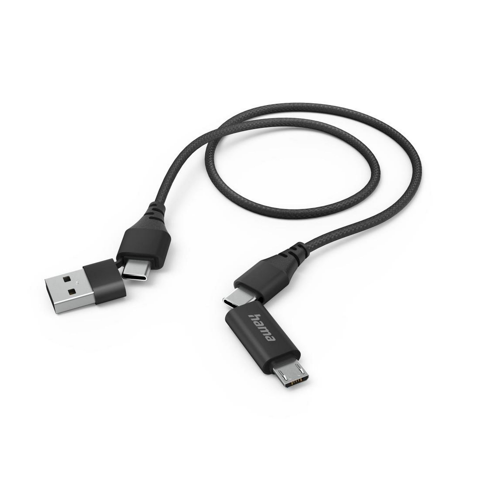 Multi-Ladekabel 4-in-1 schwarz USB-C/USB-A mit USB-C/Micro-USB 1,5 m + product picture