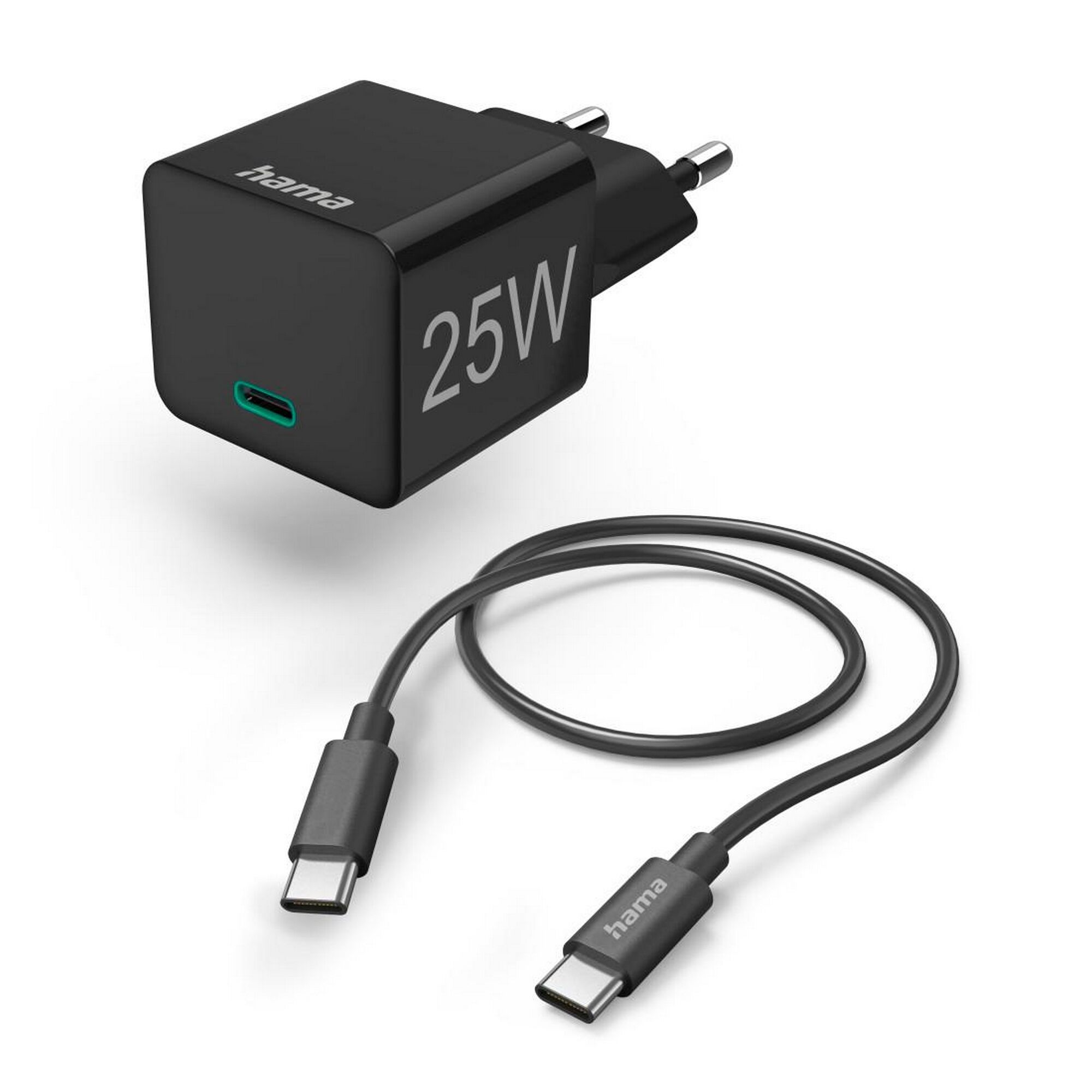 Hama USB-C Mini-Ladegerät, 25W, schwarz, mit Kabel