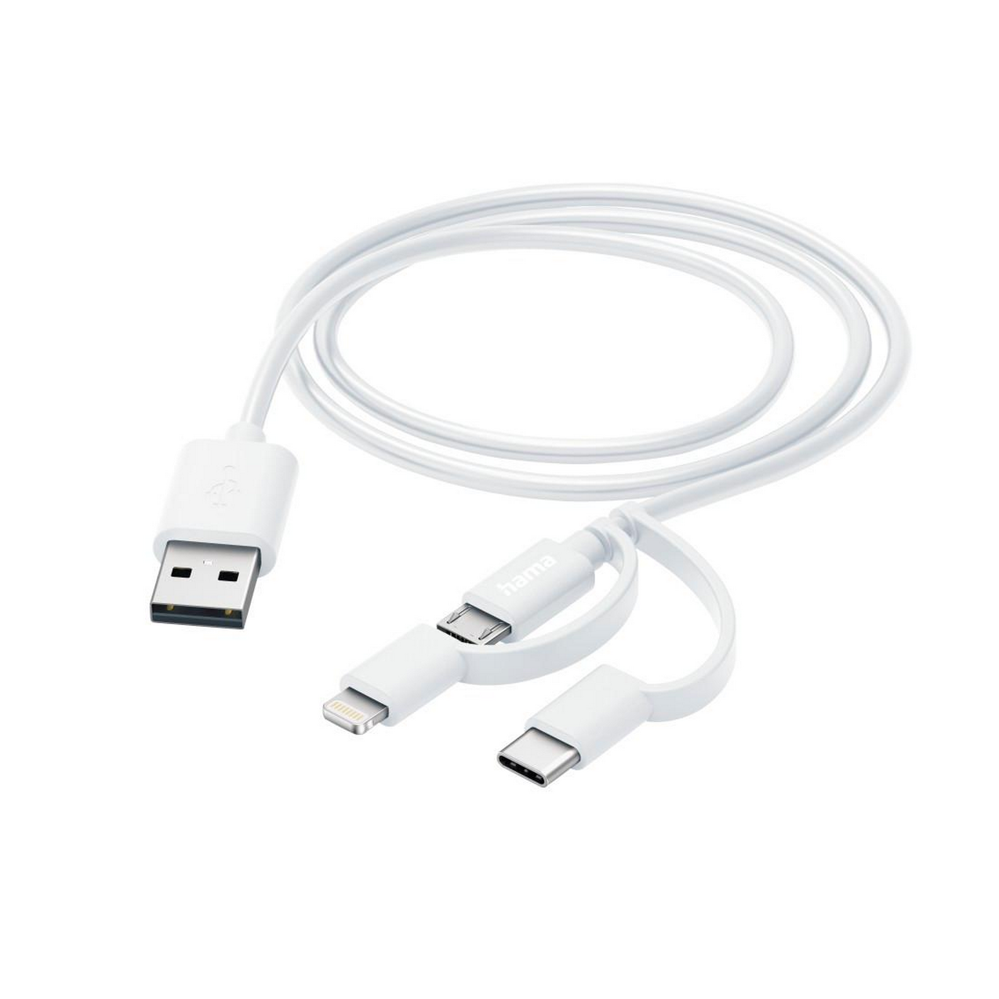Multi-Ladekabel 3-in-1-weiß USB-A/ Micro-USB mit USB-C/Lightning 1 m + product picture