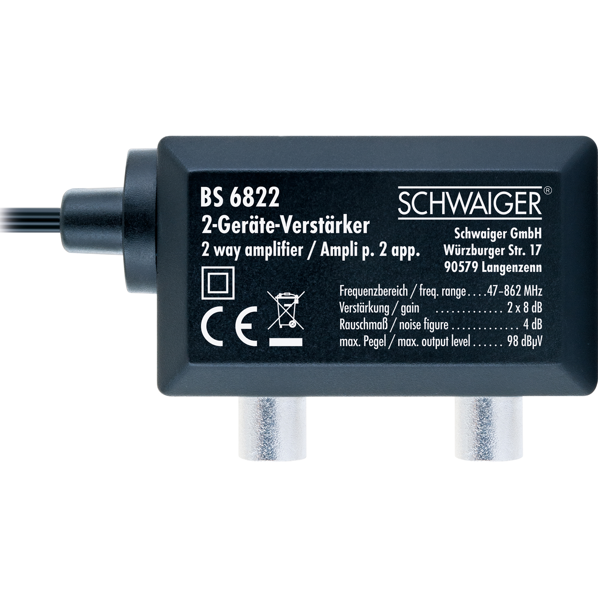 Zweigeräteverstärker 'BS6822 531' für Antennenanschlüsse 2 x 8 dB