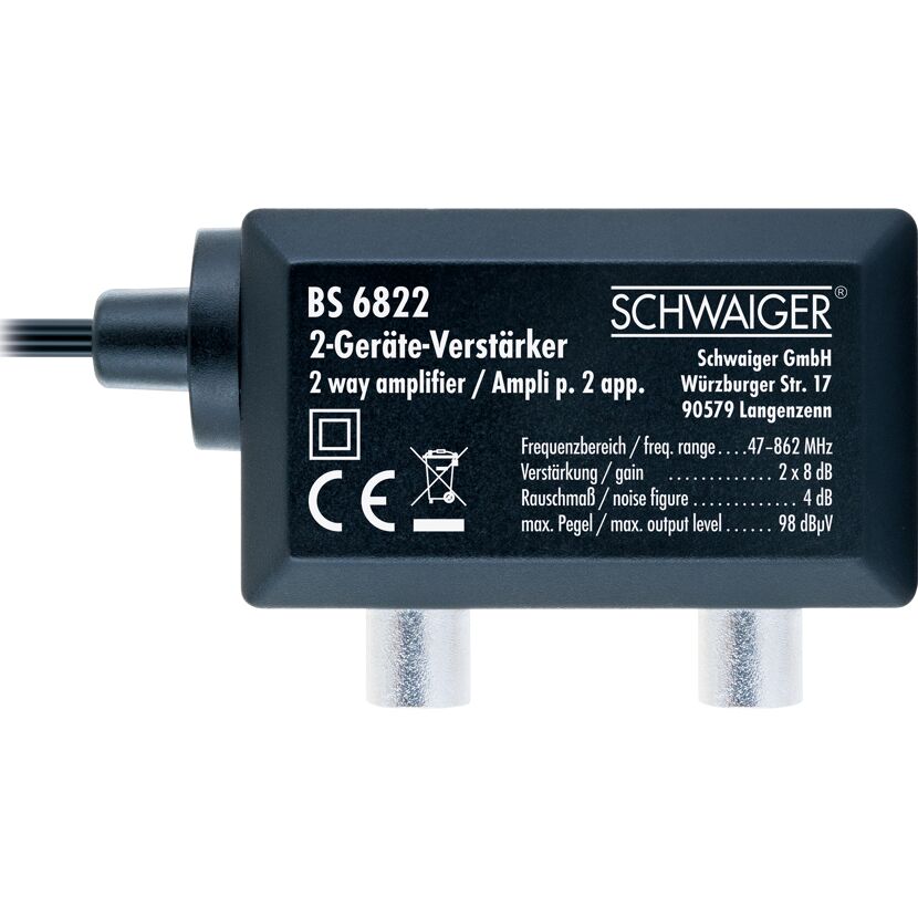 Zweigeräteverstärker 'BS6822 531' für Antennenanschlüsse 2 x 8 dB