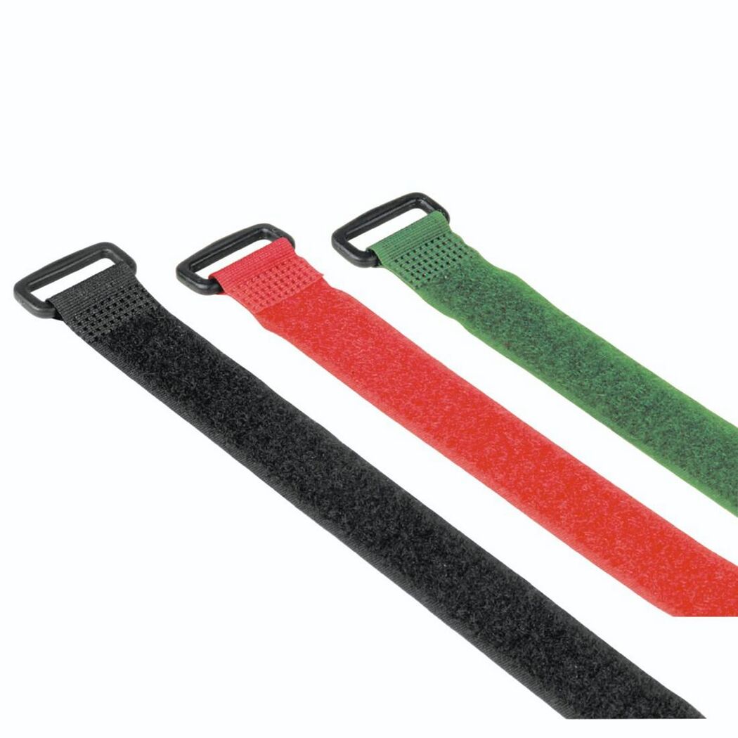 Drei Klettbänder in schwarz, rot und grün