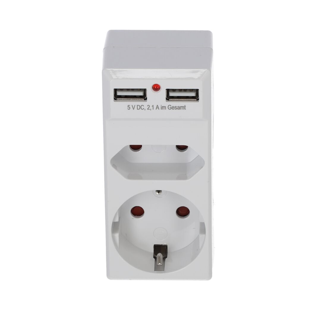Steckdosenadapter weiß mit 2 USB-Ports 2-fach