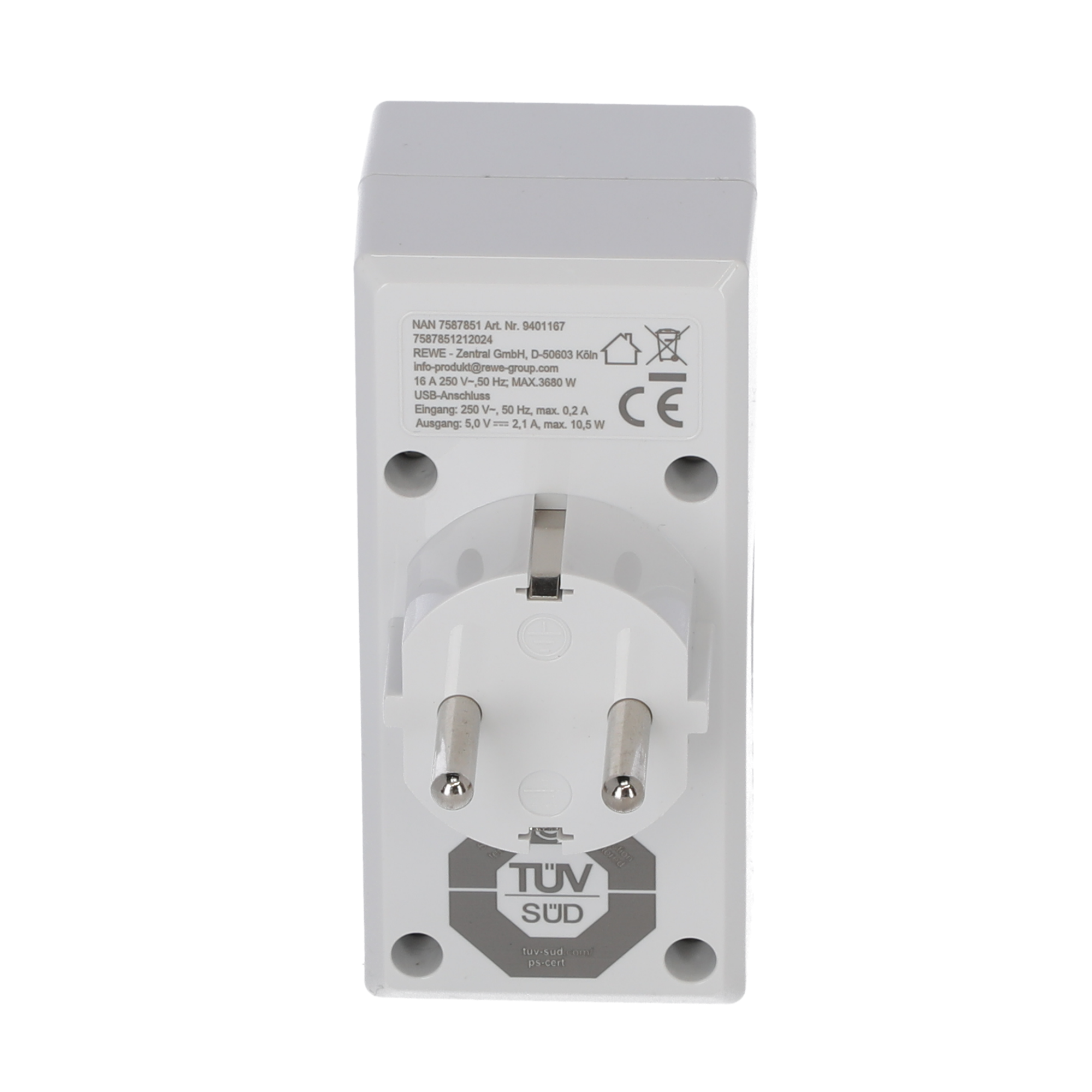 Steckdosenadapter weiß mit 2 USB-Ports 2-fach