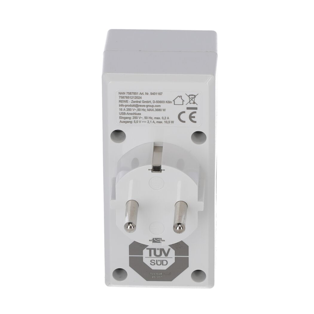 Steckdosenadapter weiß mit 2 USB-Ports 2-fach