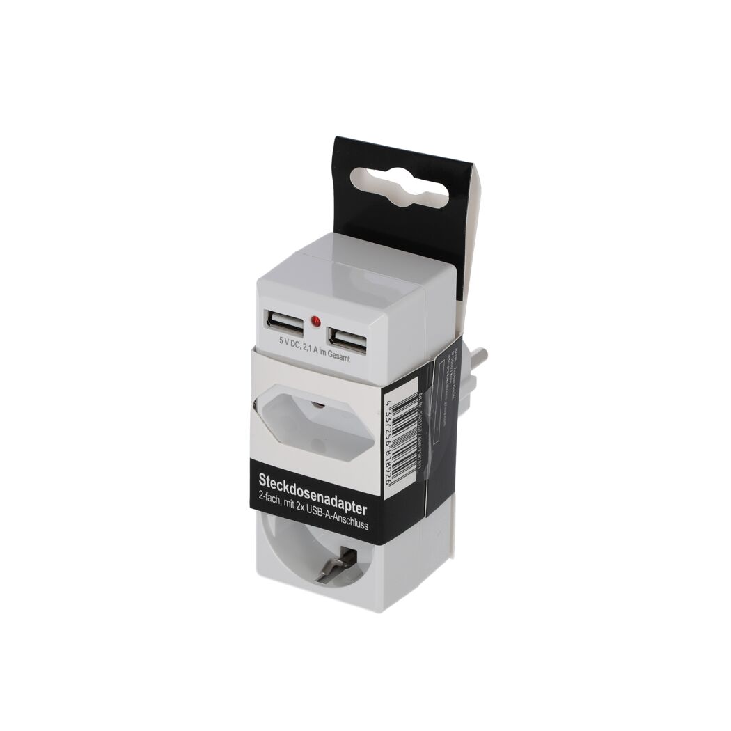 Steckdosenadapter weiß mit 2 USB-Ports 2-fach