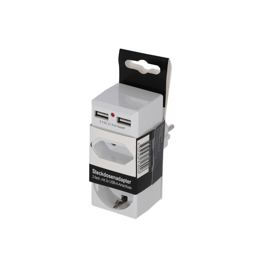 Steckdosenadapter weiß mit 2 USB-Ports 2-fach