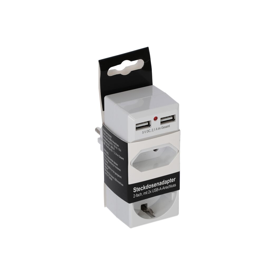 Steckdosenadapter weiß mit 2 USB-Ports 2-fach