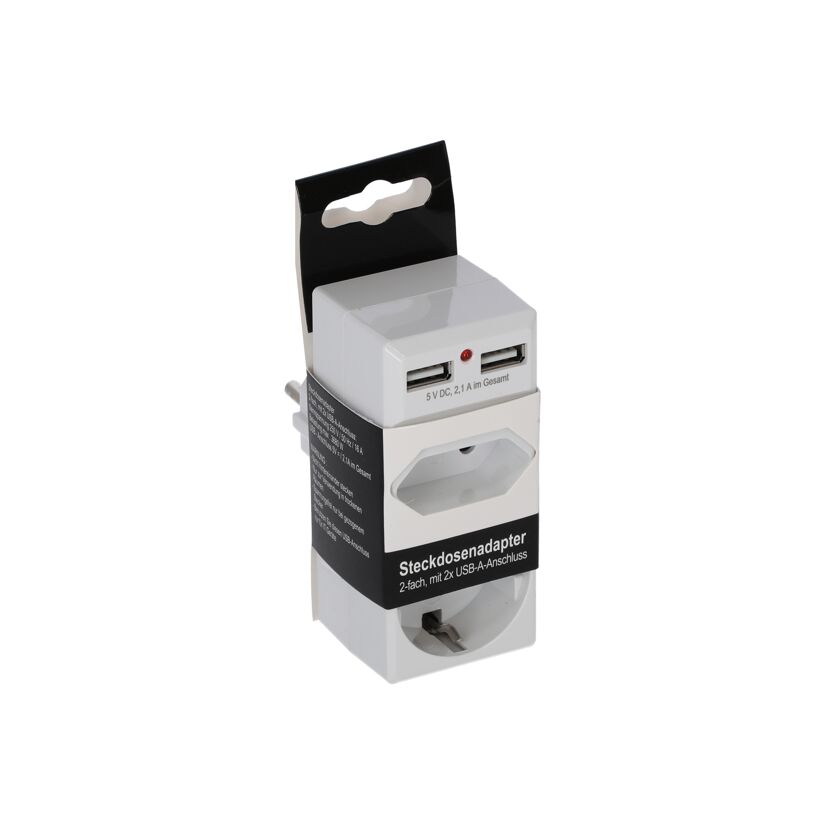 Steckdosenadapter weiß mit 2 USB-Ports 2-fach