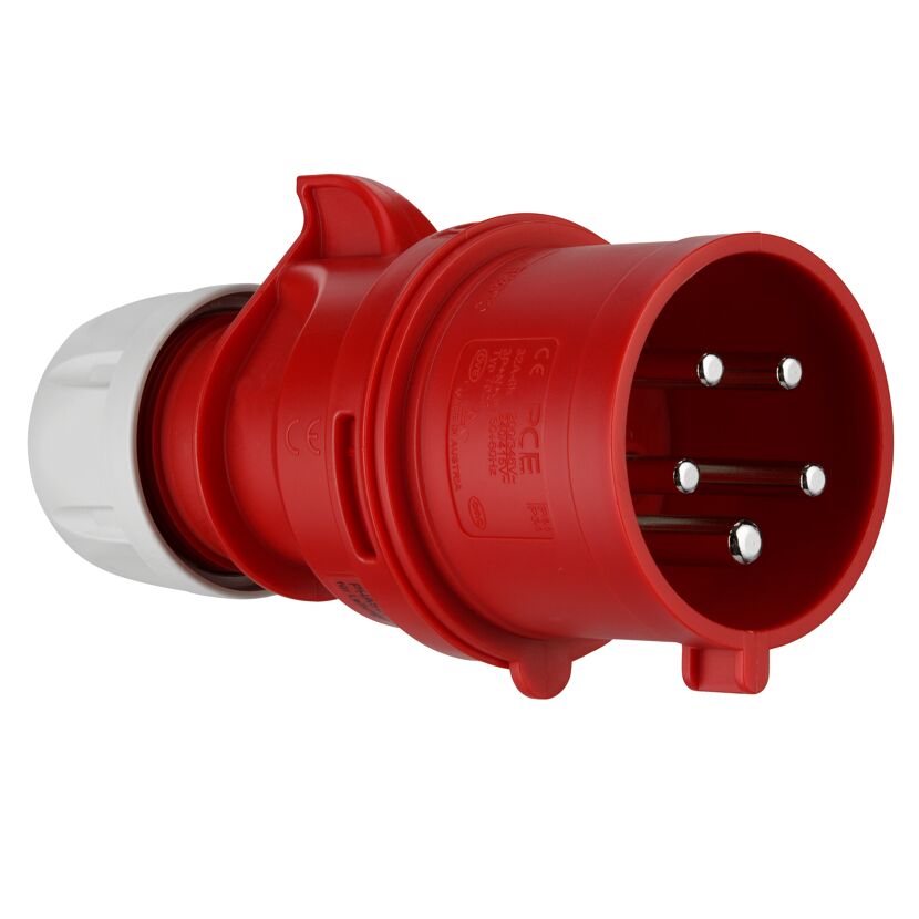 Roter CEE-Stecker mit fünf Stiften