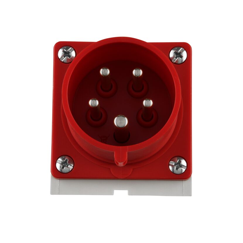 Roter CEE-Wandstecker mit fünf Polen
