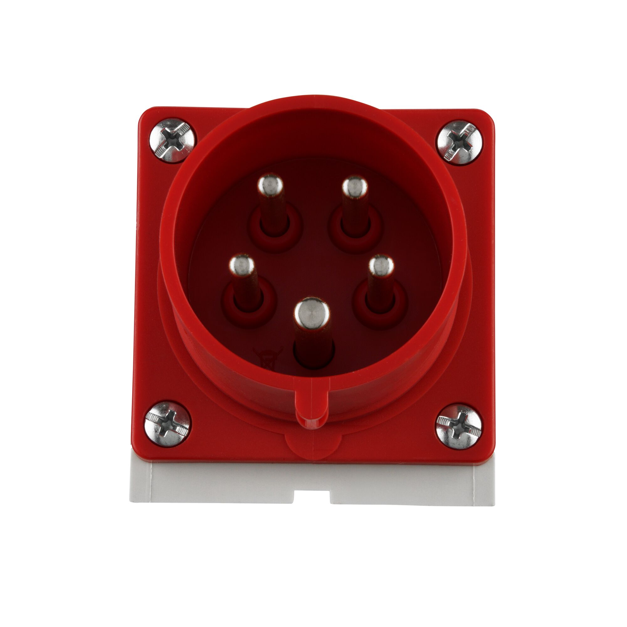 Roter CEE-Wandstecker mit fünf Polen