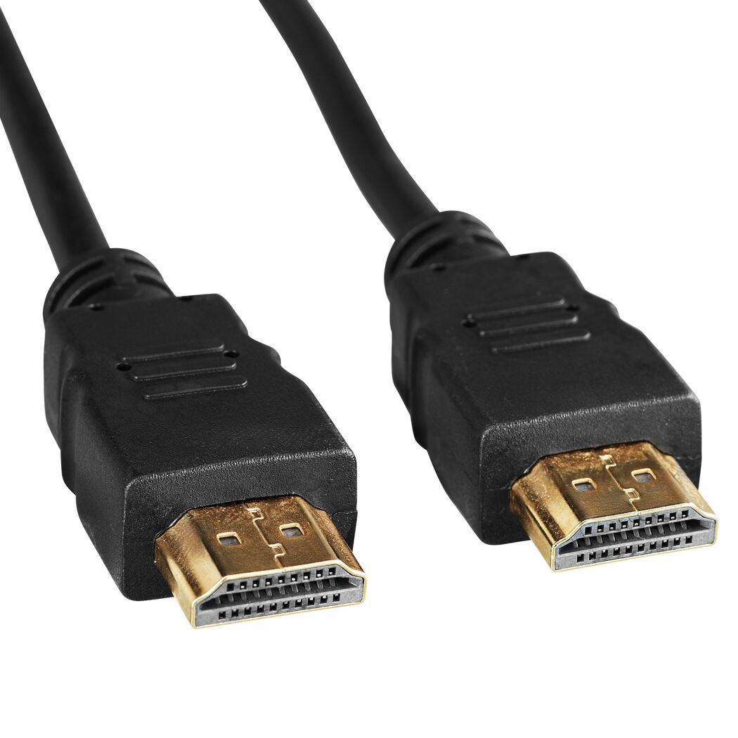 Schwarzes HDMI-Kabel mit goldenen Anschlüssen