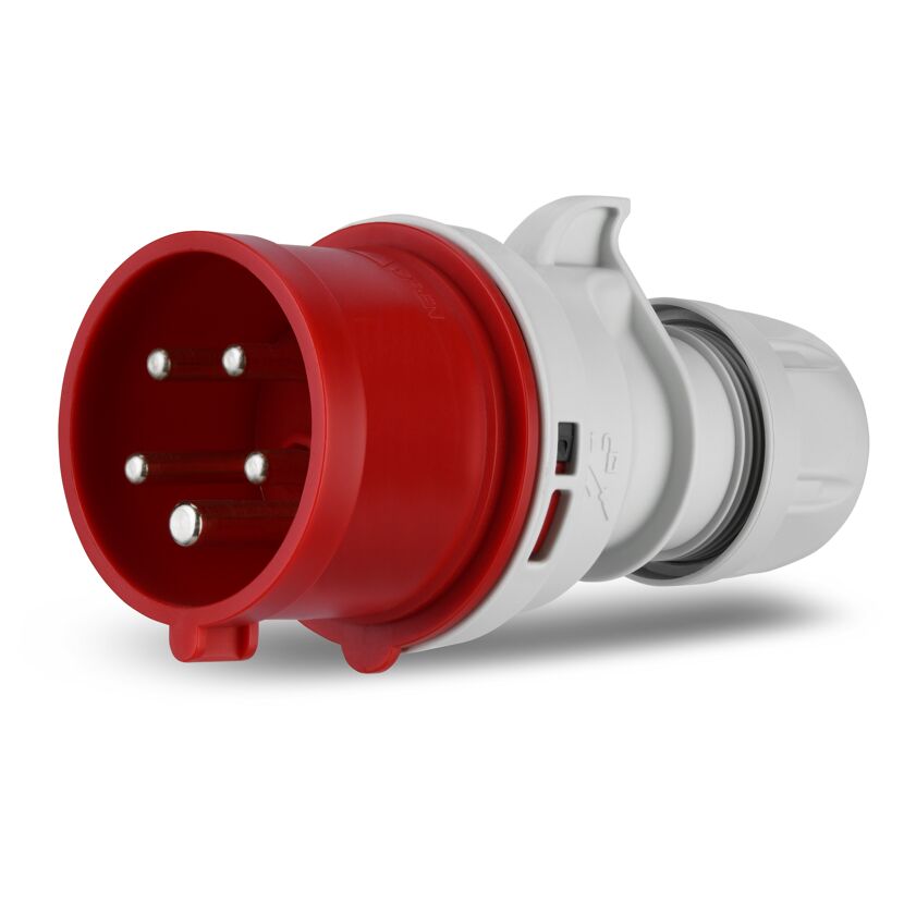 Roter CEE-Stecker mit fünf Polen