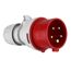 Roter CEE-Stecker mit fünf Polen.