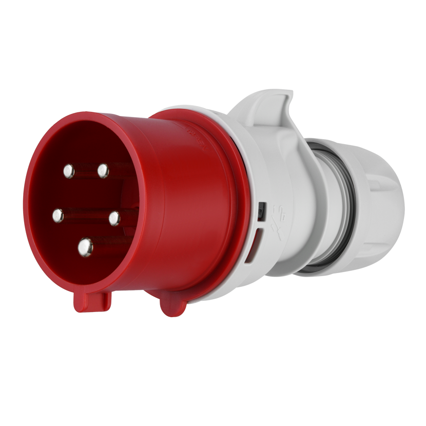 Roter CEE-Stecker mit fünf Polen