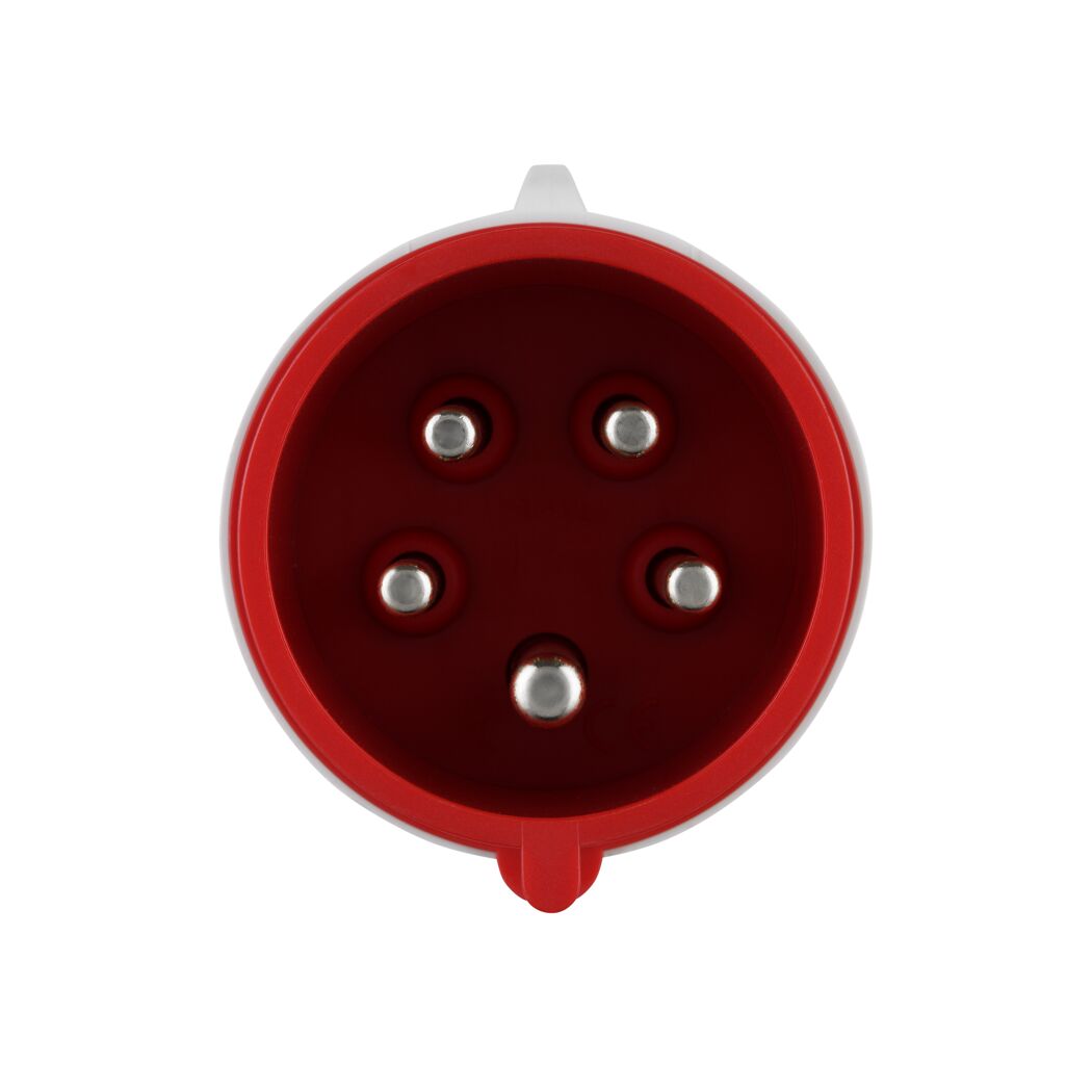 Roter CEE-Stecker mit fünf Kontakten