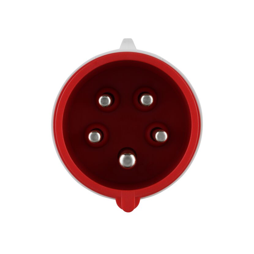 Roter CEE-Stecker mit fünf Kontakten