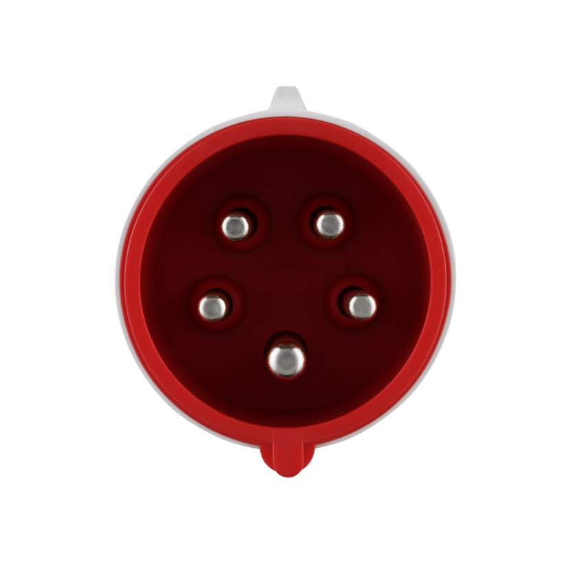 Roter CEE-Stecker mit fünf Kontakten