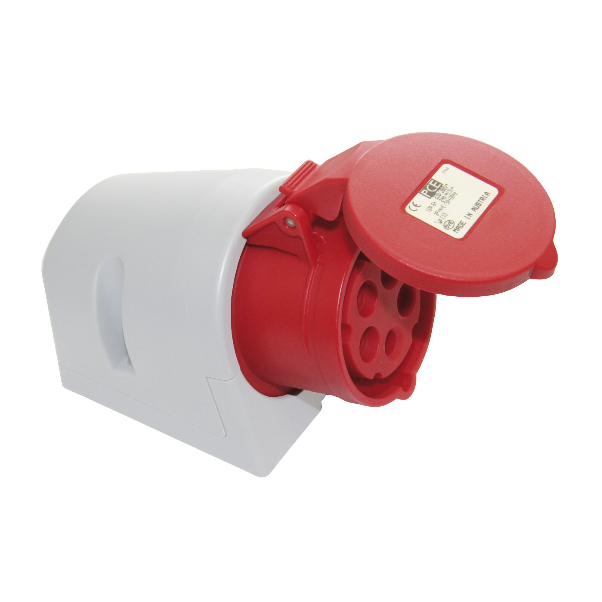 Rote CEE-Wandsteckdose fünfpolig