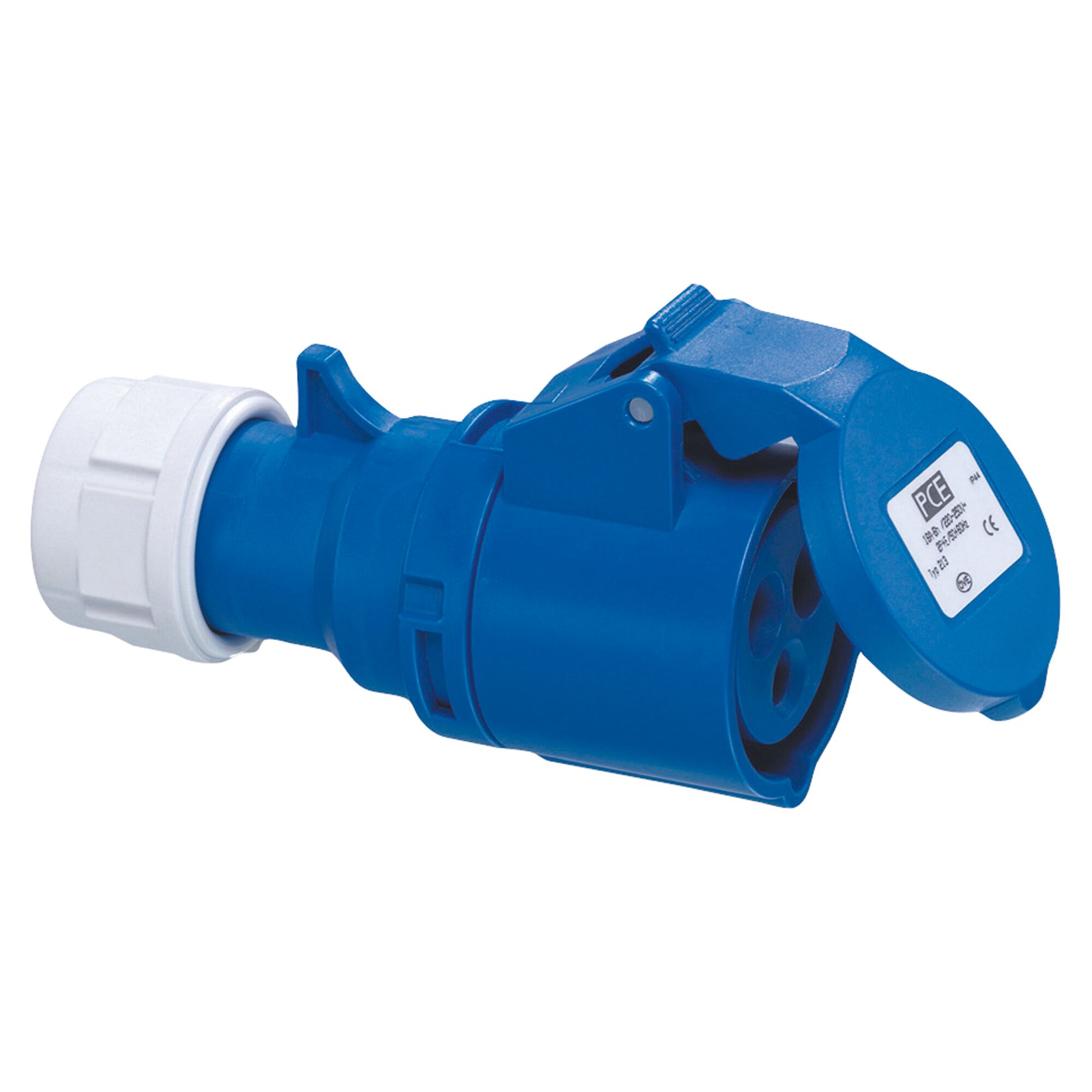 Blaue CEE-Caravankupplung mit Deckel