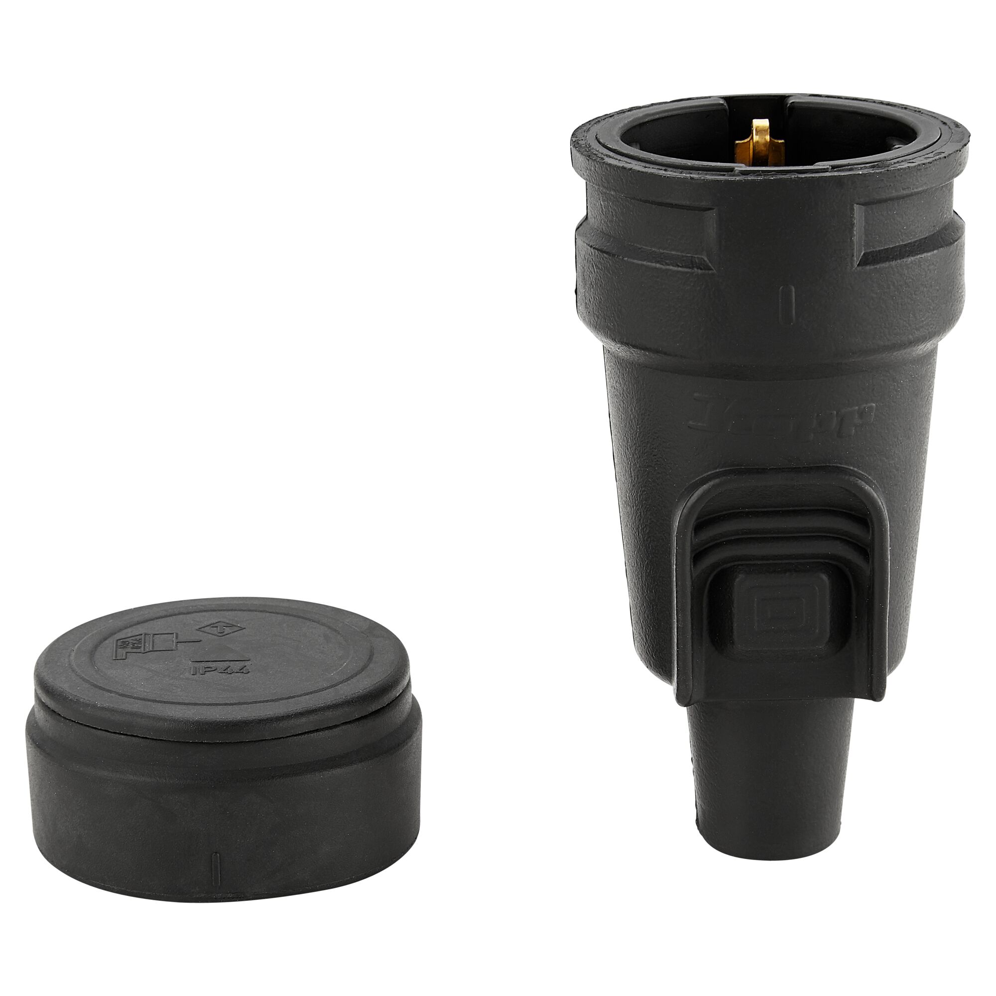 Schwarze Gummikupplung mit Steckerverriegelung und Schutzkappe