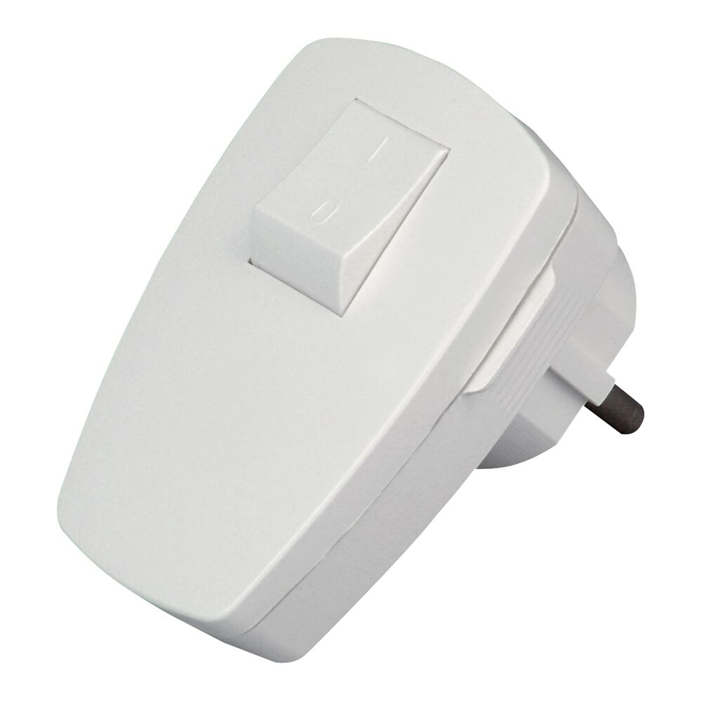 Weißer Zwischenstecker mit Schalter.