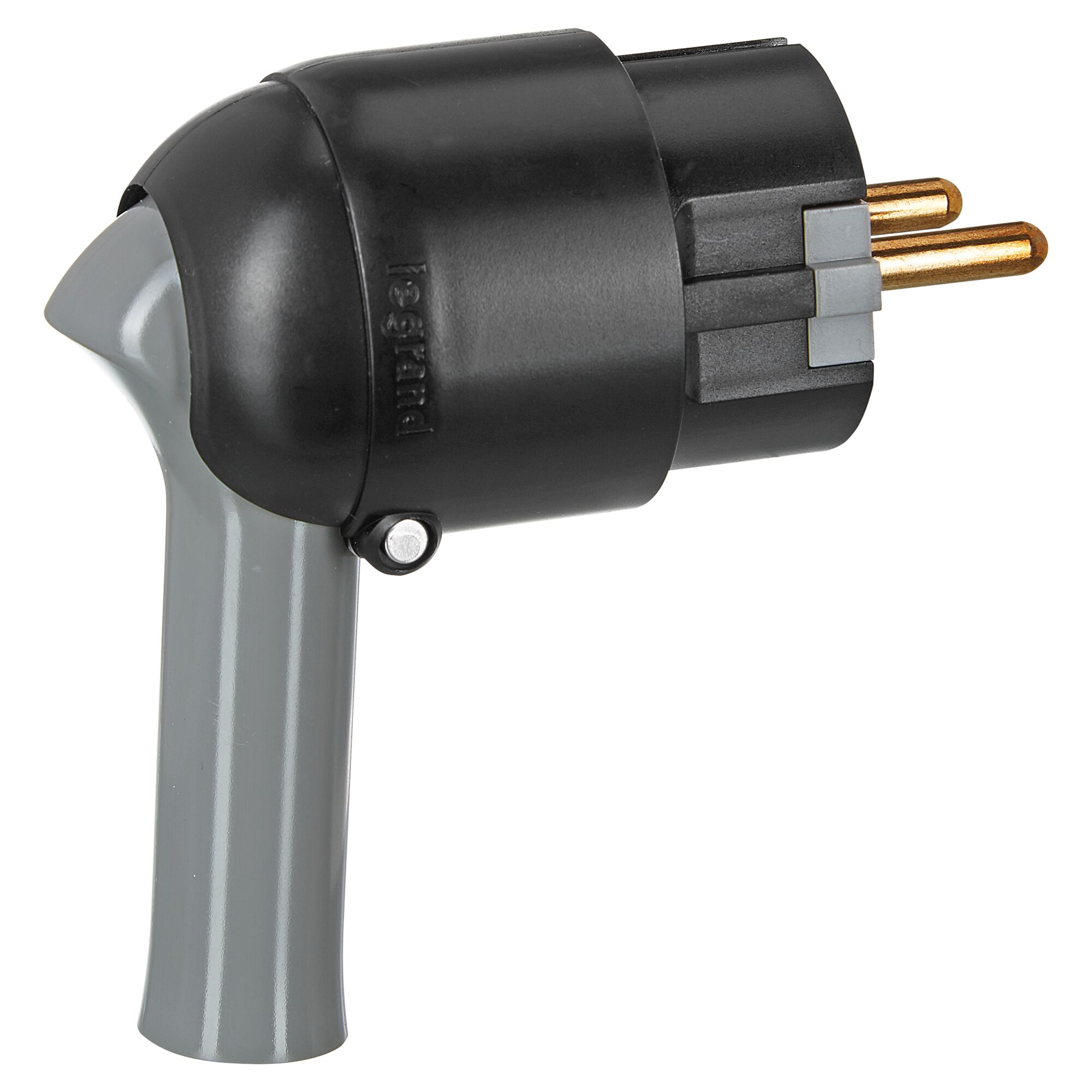 Schwarzer Legrand Schukostecker mit grauem Schnellabzug