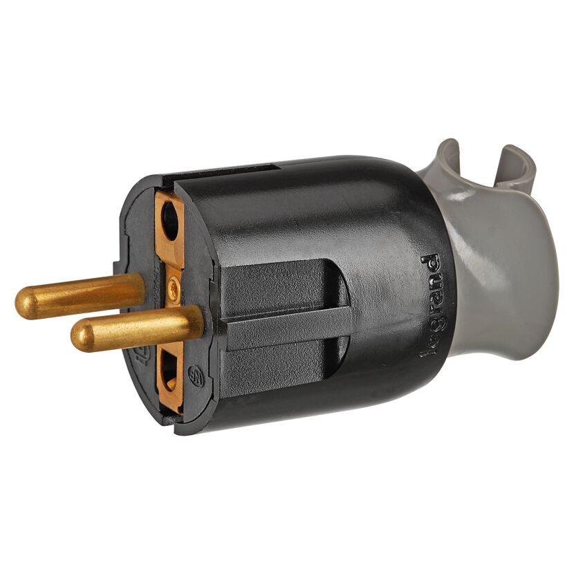 Schwarzer Schuko-Stecker mit drehbarer Einführung