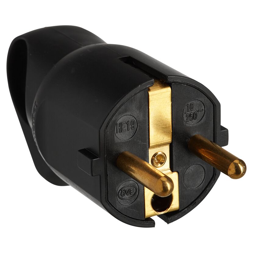 Schwarzer Schukostecker mit Abzugsgriff, 16A, ÖVE