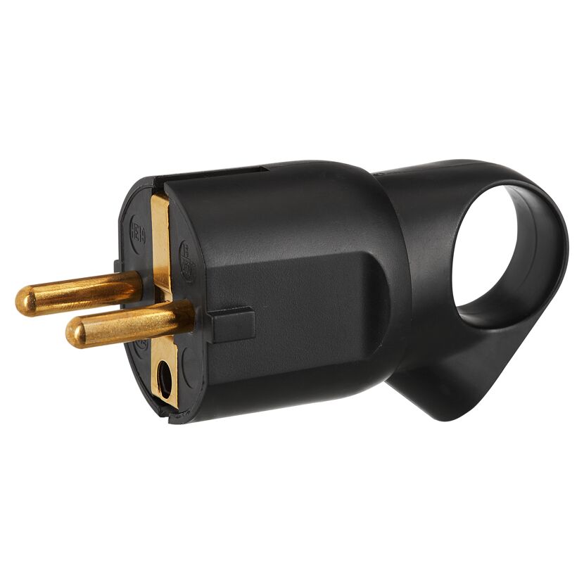 Schwarzer Schukostecker mit Abzugsgriff
