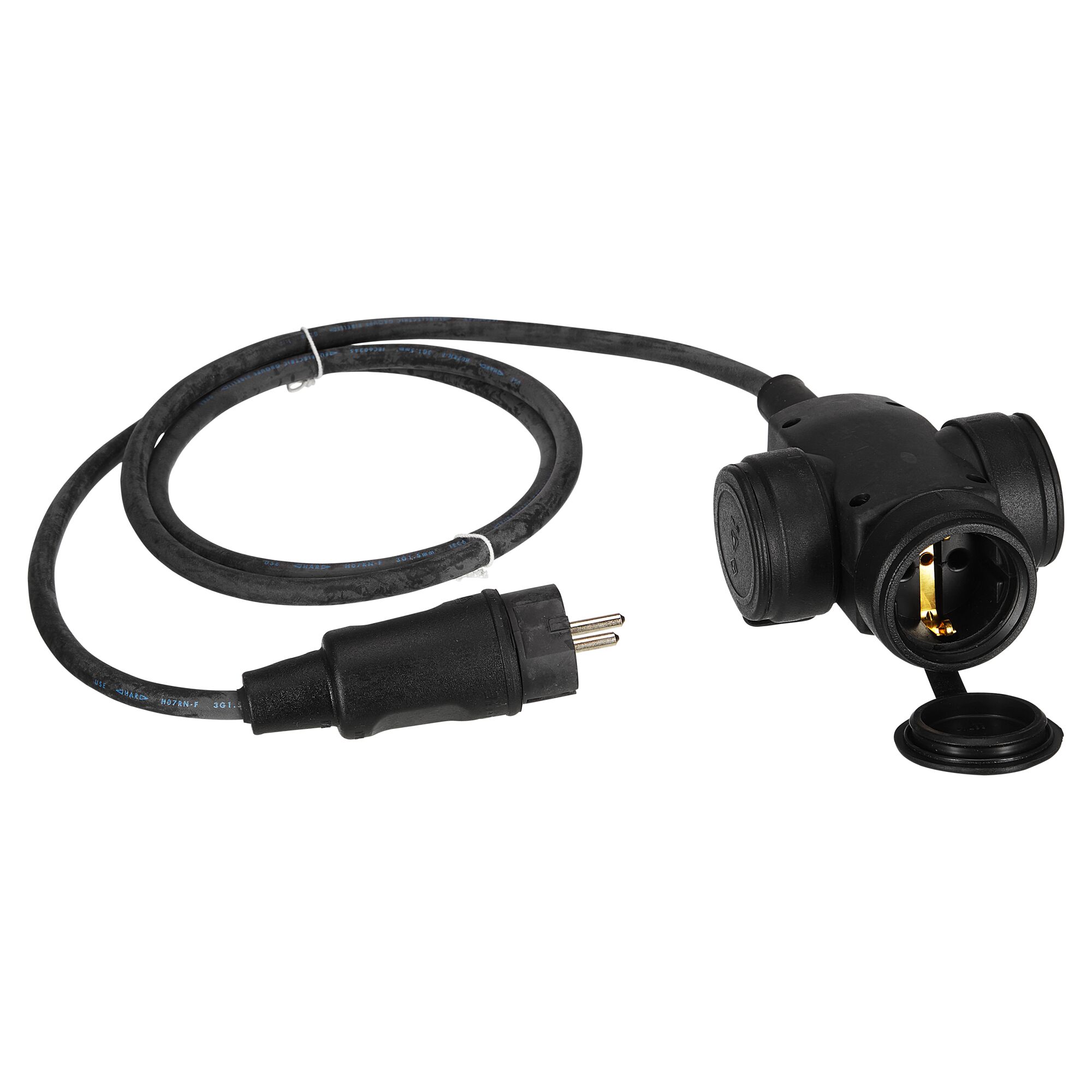 Schwarze Gummi-Verlängerung mit Schutzkontakt