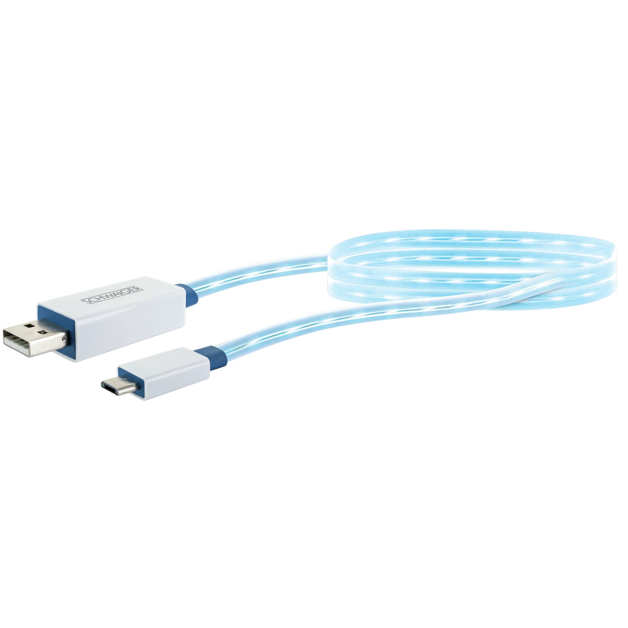 Sync- und Ladekabel Micro USB 2.0 B/USB 2.0 A, 80 cm blau leuchtend + product picture