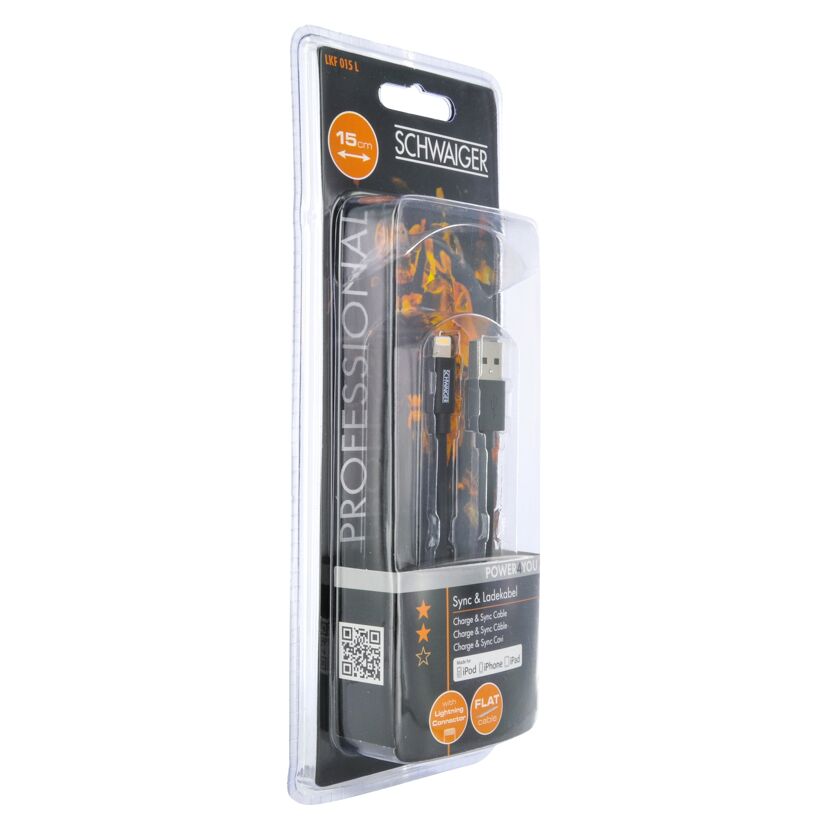 Flaches schwarzes Ladekabel mit Lightning-Anschluss