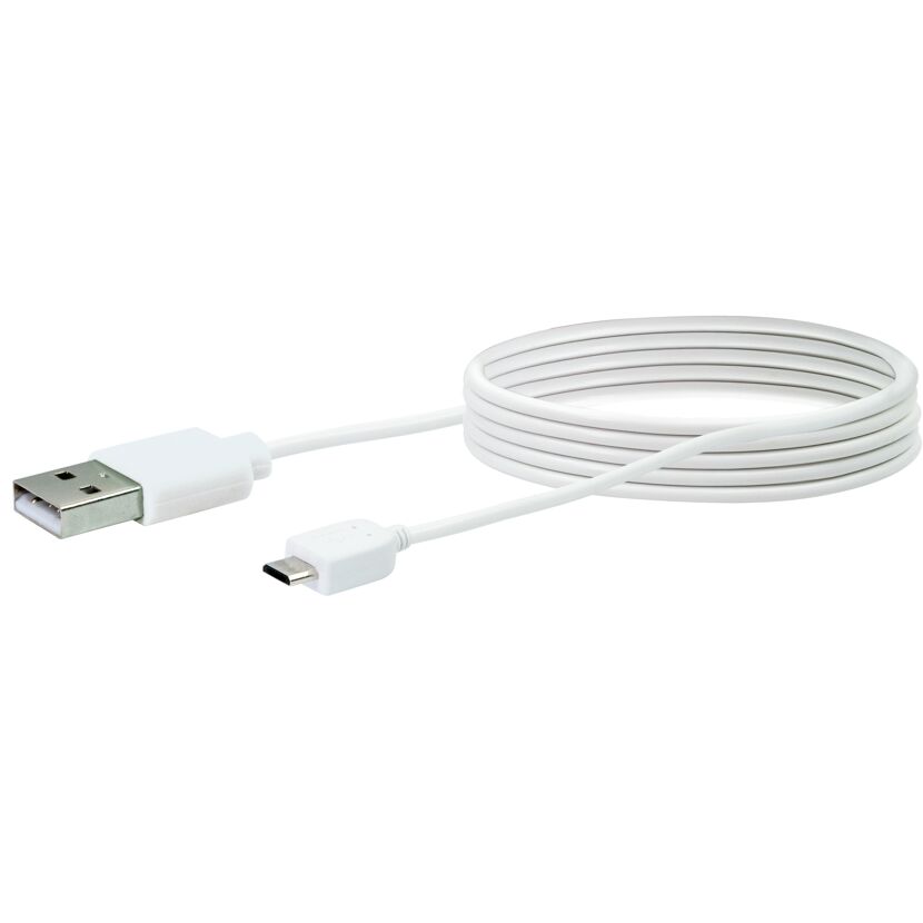 Weißes Micro-USB-Ladekabel, aufgerollt