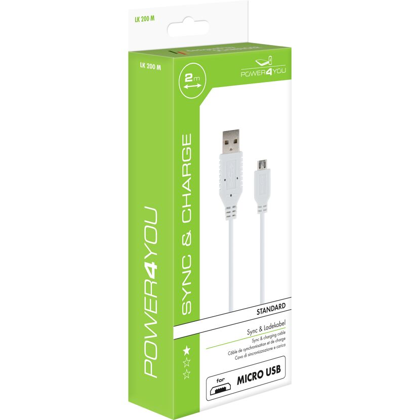 Weißes Micro-USB-Kabel von Power4You in Verpackung