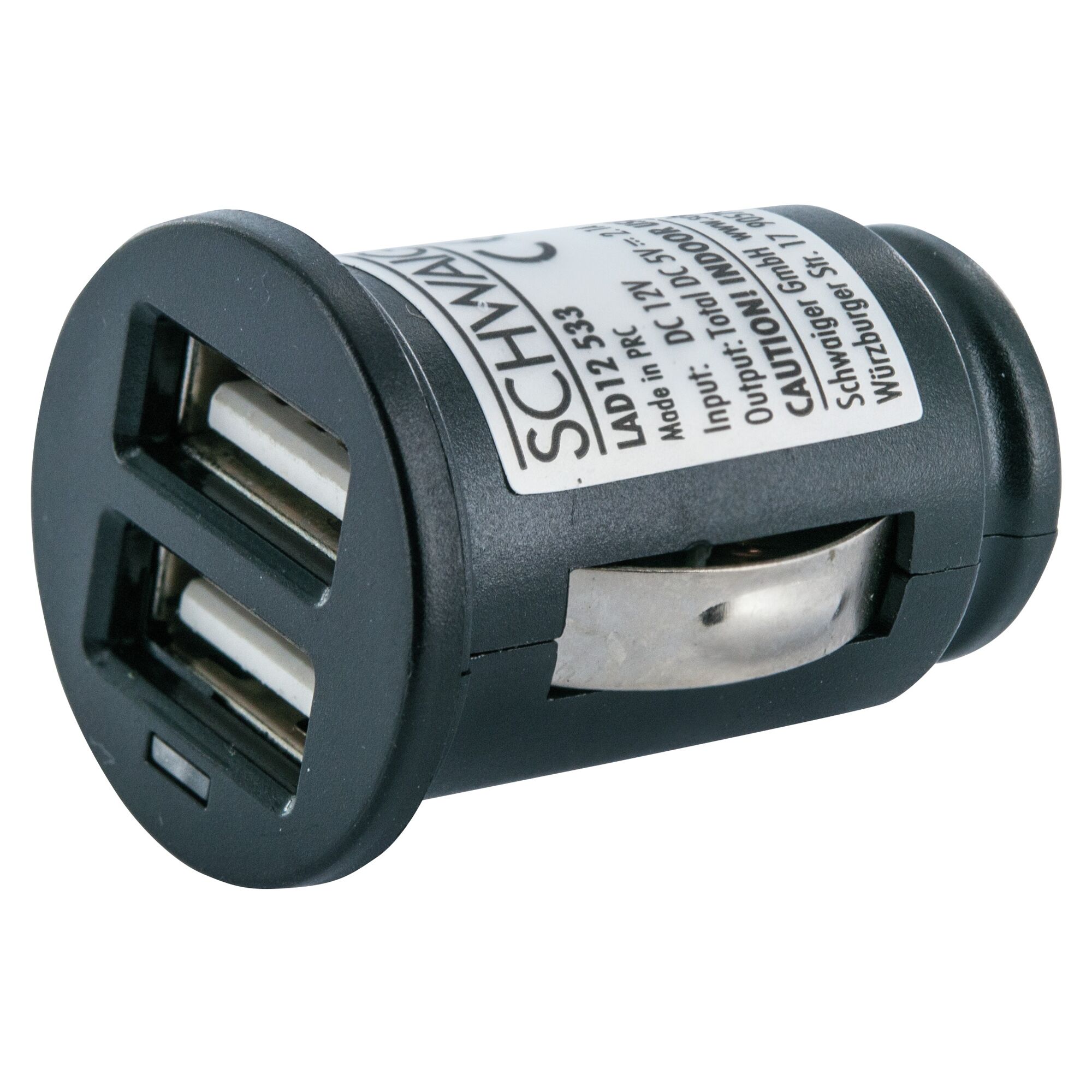 Schwarzer KFZ Ladeadapter mit zwei USB-Anschlüssen