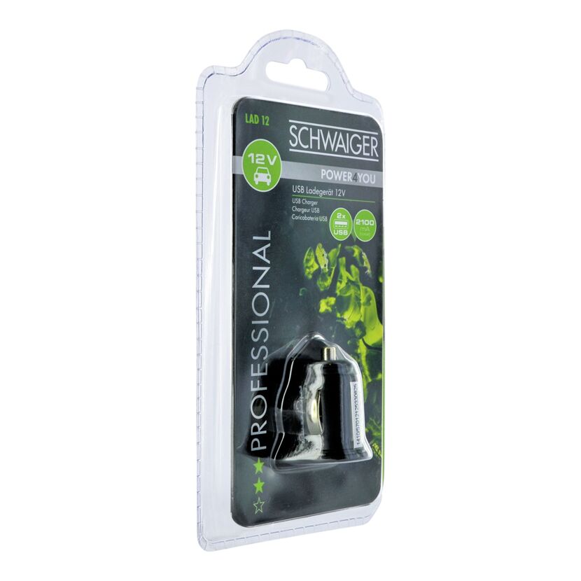 Schwarzer KFZ-USB-Ladeadapter von Schwaiger