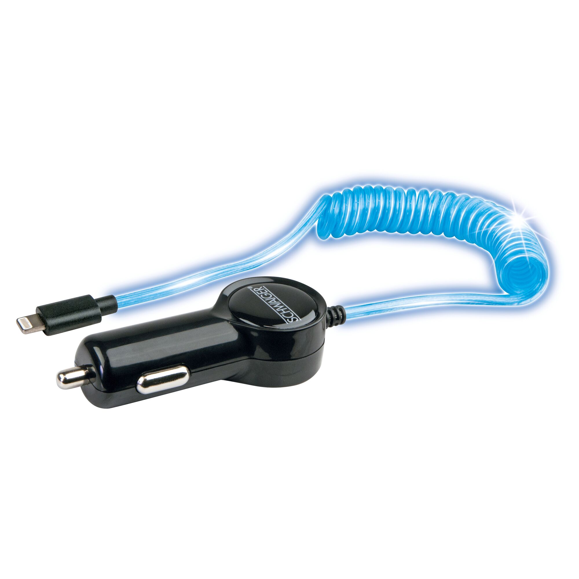 KFZ-Ladeadapter mit blauem Spiralkabel