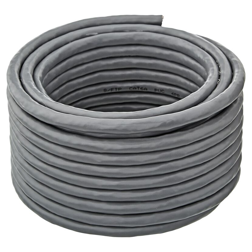 Graues Netzwerkkabel, aufgerollt.