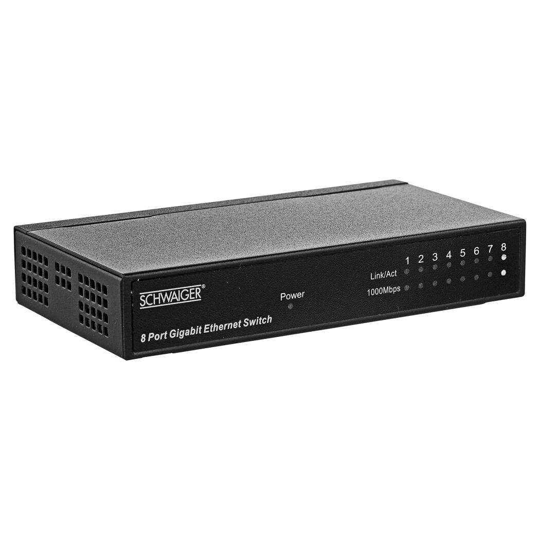 Schwarzer 8 Port Gigabit Ethernet Switch von Schwaiger