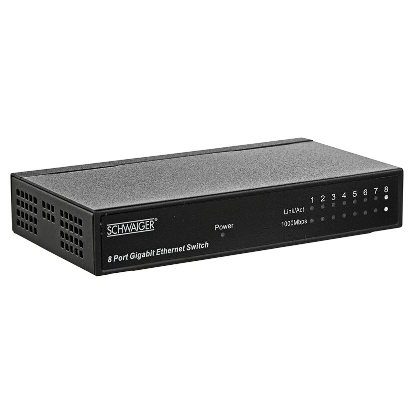 Schwarzer 8 Port Gigabit Ethernet Switch von Schwaiger
