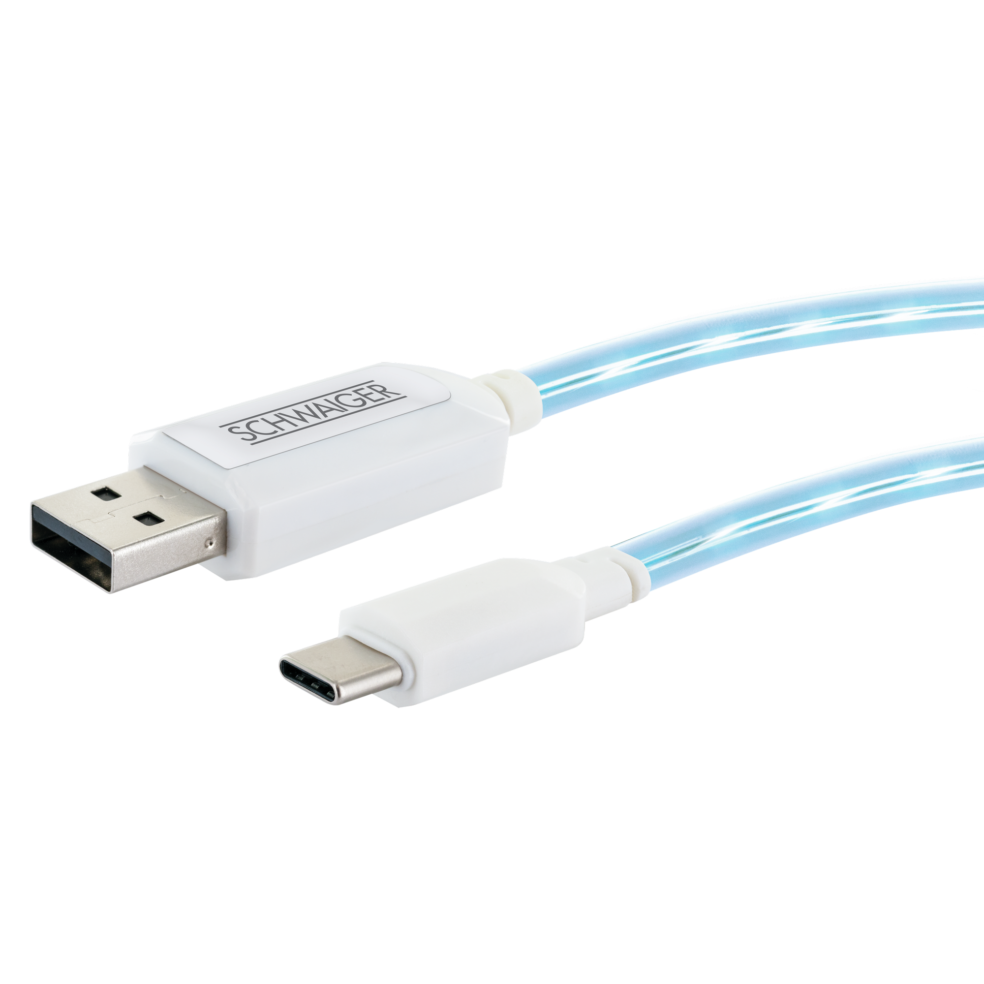 Sync- und Ladekabel USB 3.1 C/USB 2.0 A 80 cm, blau leuchtend + product picture