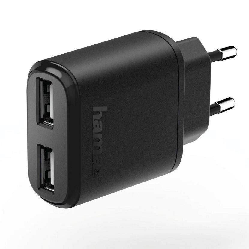 Schwarzes Hama Ladegerät mit zwei USB-Anschlüssen