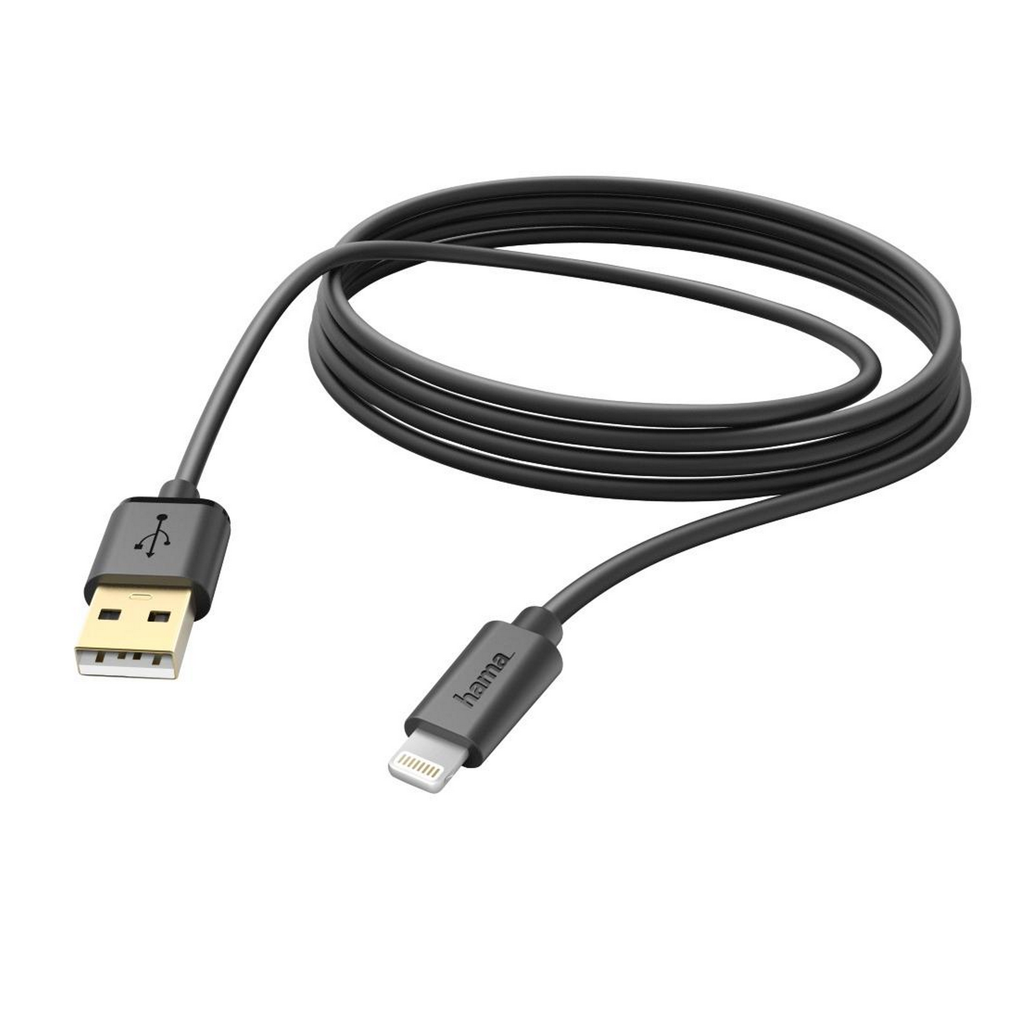 Lade-/Datenkabel schwarz USB-A vergoldet, Apple® Lightning 3 m + product picture
