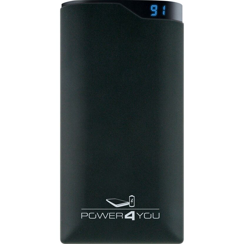 Schwarze Powerbank mit Ladezustandsanzeige